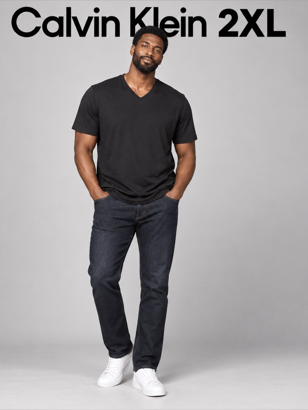 Calvin Klein Men’s Black V-Neck T-Shirt Size 2XL